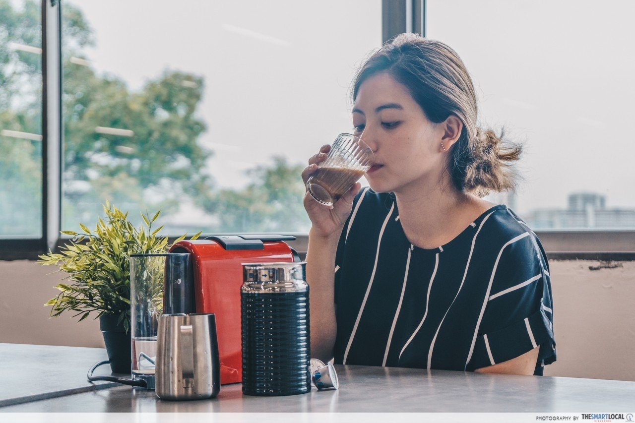 Drinking coffee