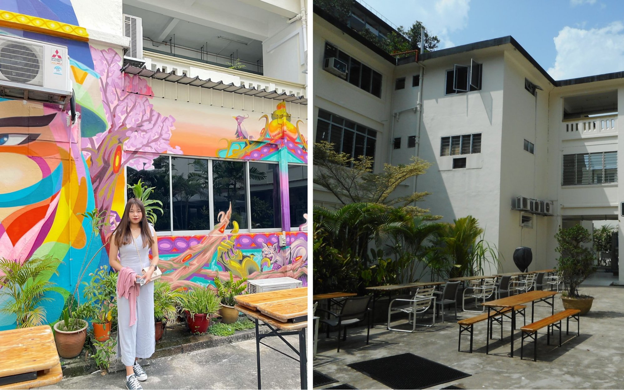 murals and courtyard of pearls hill terrace chinatown singapore