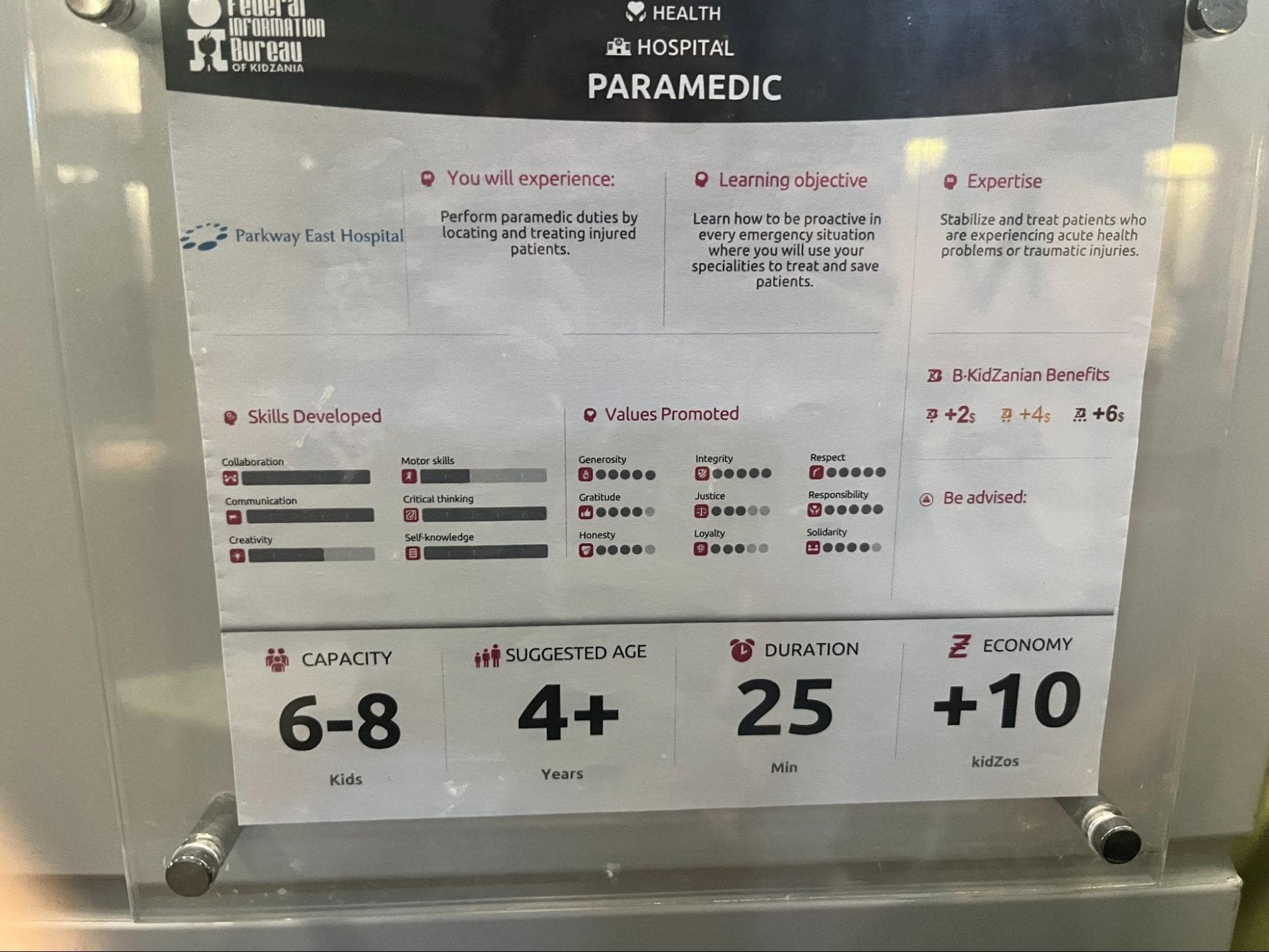 KidZania Singapore Sentosa - acitivity placard